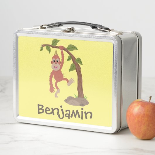 かわいいハッピーベビーオランウータン漫画イラストレーション メタルランチボックス (インサイチュ)