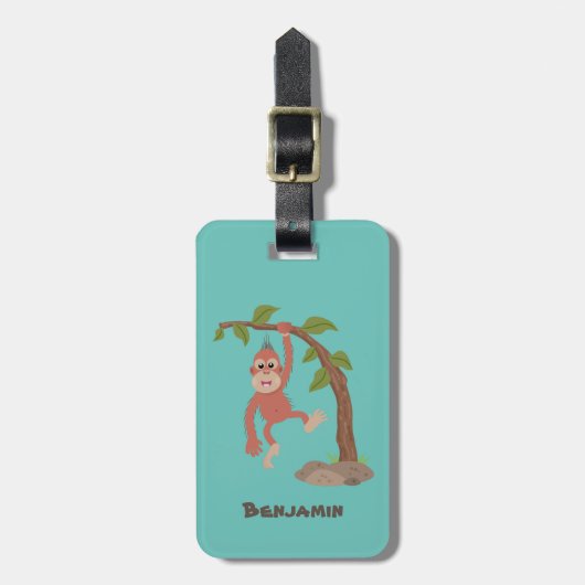 かわいいハッピーベビーオランウータン漫画イラストレーション ラゲッジタグ (正面縦)