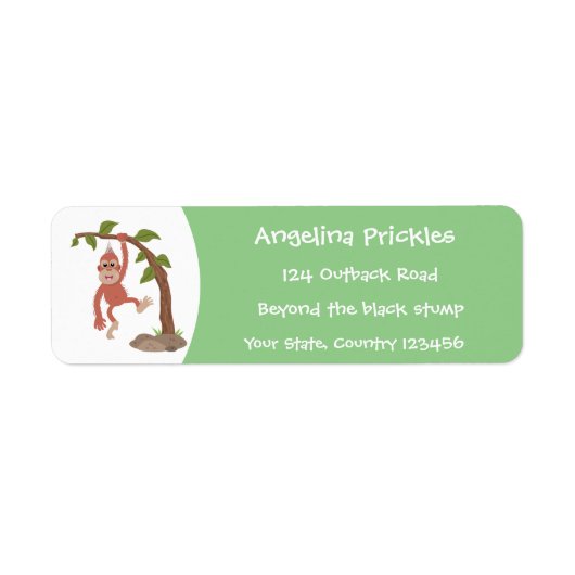 かわいいハッピーベビーオランウータン漫画イラストレーション ラベル (正面)