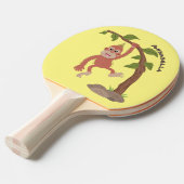 かわいいハッピーベビーオランウータン漫画イラストレーション 卓球ラケット (正面アングル)