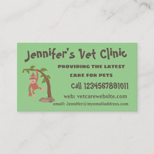 かわいいハッピーベビーオランウータン漫画イラストレーション 名刺 (正面)