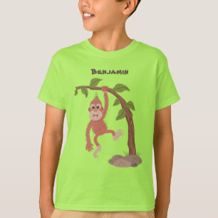 かわいいハッピーベビーオランウータン漫画イラストレーション Tシャツ