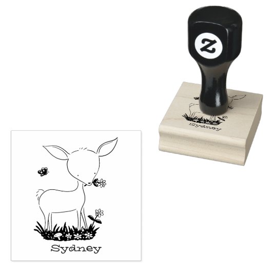 かわいいハッピーベビー鹿の漫画イラストレーション ラバースタンプ (押印)