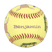 かわいいハッピーベビー鹿の漫画イラストレーション 野球ボール (正面)