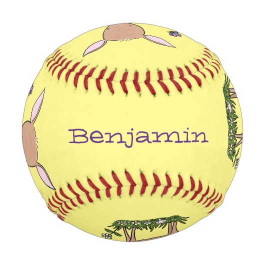 かわいいハッピーベビー鹿の漫画イラストレーション 野球ボール (正面)