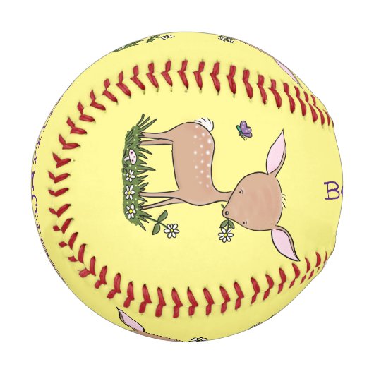 かわいいハッピーベビー鹿の漫画イラストレーション 野球ボール (正面左)