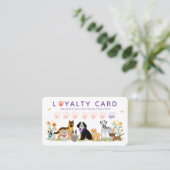 かわいいハッピーペットファミリーペットケア&グルーミングロイヤリティ 名刺 (スタンド正面)