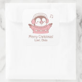 かわいいハッピーペンギンのセーターとメリークリスマス スクエアシール (バッグ)