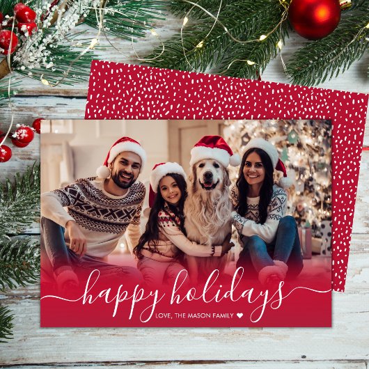 かわいいハッピーホリデイズスノーフレークレッドフォトクリスマス シーズンカード