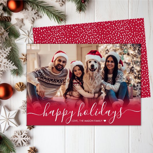 かわいいハッピーホリデイズスノーフレークレッドフォトクリスマス シーズンカード