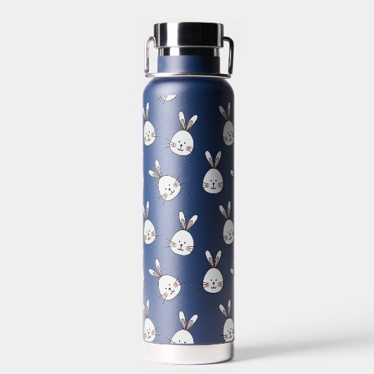 かわいいハッピーホワイトイースターバニーパターン ウォーターボトル (背面)
