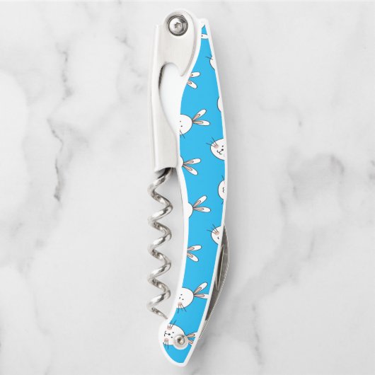 かわいいハッピーホワイトイースターバニーパターン ソムリエナイフ (正面)