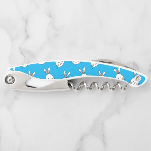 かわいいハッピーホワイトイースターバニーパターン ソムリエナイフ (正面)