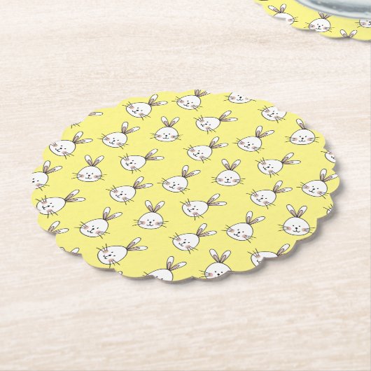 かわいいハッピーホワイトイースターバニーパターン ペーパーコースター (アングル)