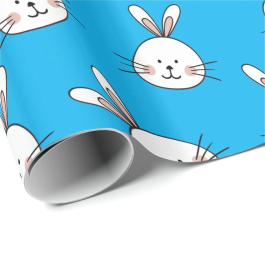 かわいいハッピーホワイトイースターバニーパターン ラッピングペーパー (ロールコーナー)