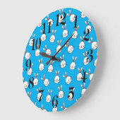 かわいいハッピーホワイトイースターバニーパターン ラージ壁時計 (傾斜)