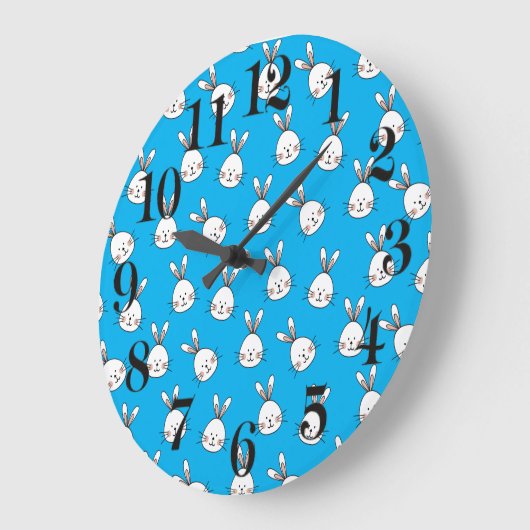 かわいいハッピーホワイトイースターバニーパターン ラージ壁時計 (傾斜)