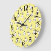 かわいいハッピーホワイトイースターバニーパターン ラージ壁時計 (傾斜)