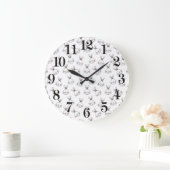 かわいいハッピーホワイトイースターバニーパターン ラージ壁時計 (ホーム)