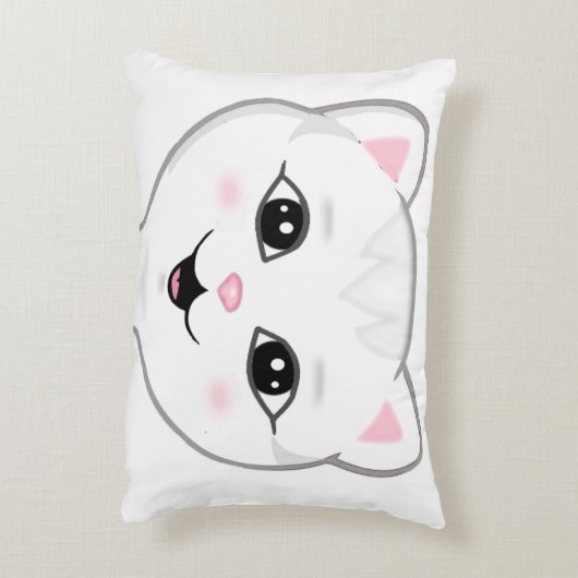 かわいいハッピーホワイトキャット顔 アクセントクッション (裏面(縦))