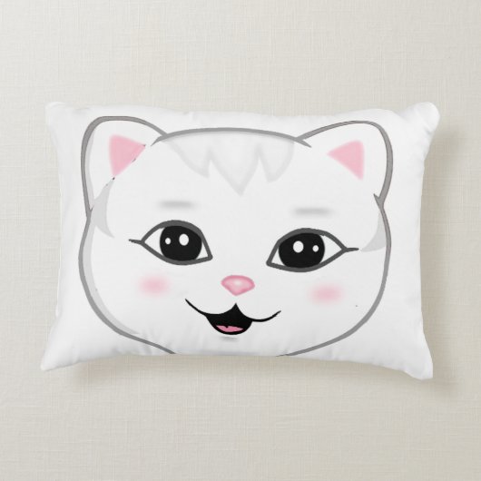 かわいいハッピーホワイトキャット顔 アクセントクッション (裏面)