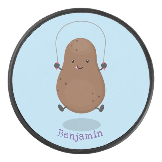 かわいいハッピーポテトジャンプのロープ漫画 アイスホッケーパック (正面)