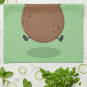 かわいいハッピーポテトジャンプのロープ漫画 キッチンタオル (折り畳み)