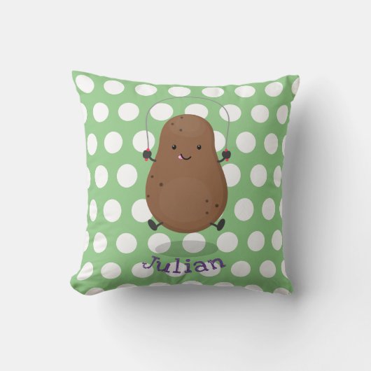 かわいいハッピーポテトジャンプのロープ漫画 クッション (正面)