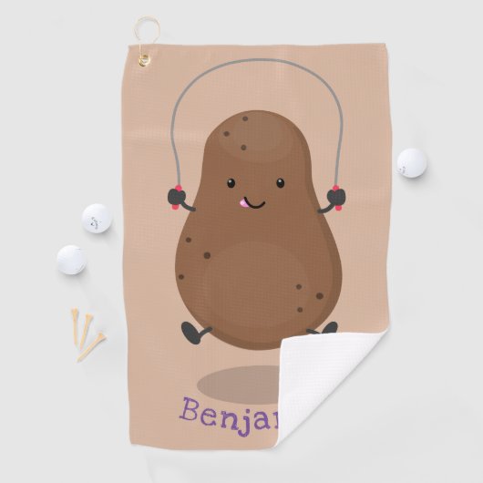 かわいいハッピーポテトジャンプのロープ漫画 ゴルフタオル (インサイチュ)