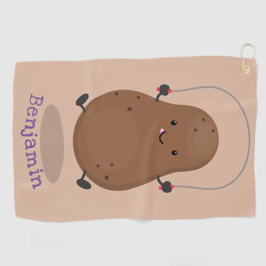 かわいいハッピーポテトジャンプのロープ漫画 ゴルフタオル (横)