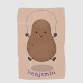 かわいいハッピーポテトジャンプのロープ漫画 ゴルフタオル (正面)