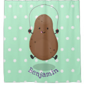 かわいいハッピーポテトジャンプのロープ漫画 シャワーカーテン (正面)