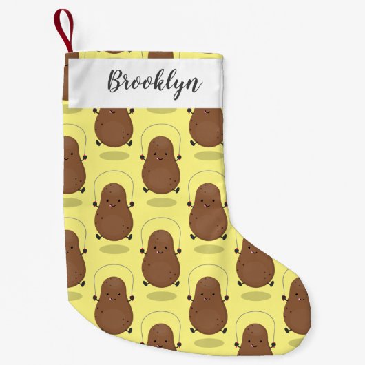 かわいいハッピーポテトジャンプのロープ漫画 スモールクリスマスストッキング (正面)