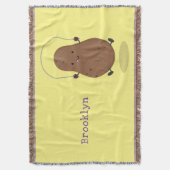 かわいいハッピーポテトジャンプのロープ漫画 スローブランケット (正面縦)