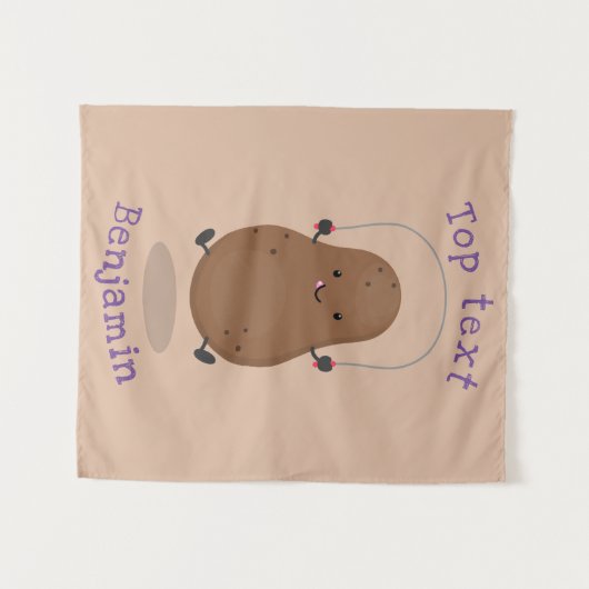 かわいいハッピーポテトジャンプのロープ漫画 タペストリー (正面(横))