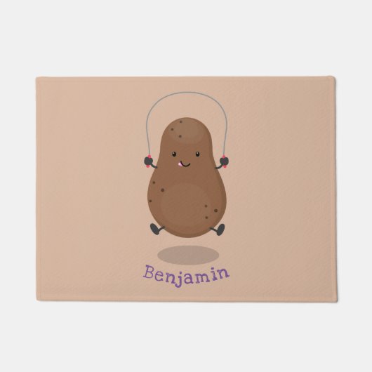 かわいいハッピーポテトジャンプのロープ漫画 ドアマット (正面)