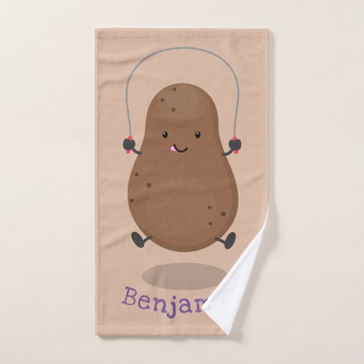 かわいいハッピーポテトジャンプのロープ漫画 バスタオルセット (ハンドタオル)