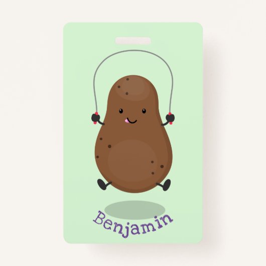 かわいいハッピーポテトジャンプのロープ漫画 バッジ (正面)