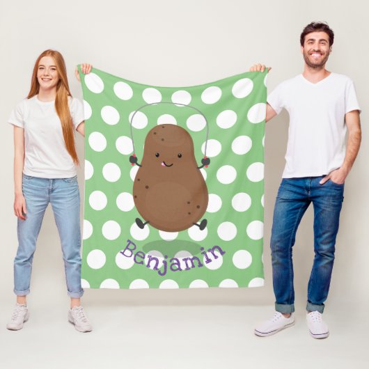 かわいいハッピーポテトジャンプのロープ漫画 フリースブランケット (インサイチュ)