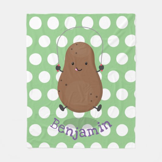 かわいいハッピーポテトジャンプのロープ漫画 フリースブランケット (正面)