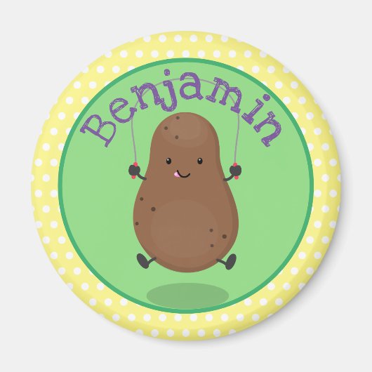 かわいいハッピーポテトジャンプのロープ漫画 マグネット (正面)