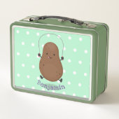 かわいいハッピーポテトジャンプのロープ漫画 メタルランチボックス (裏面)