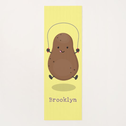 かわいいハッピーポテトジャンプのロープ漫画 ヨガマット (裏面)