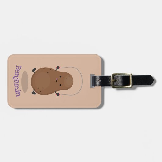 かわいいハッピーポテトジャンプのロープ漫画 ラゲッジタグ (正面横)