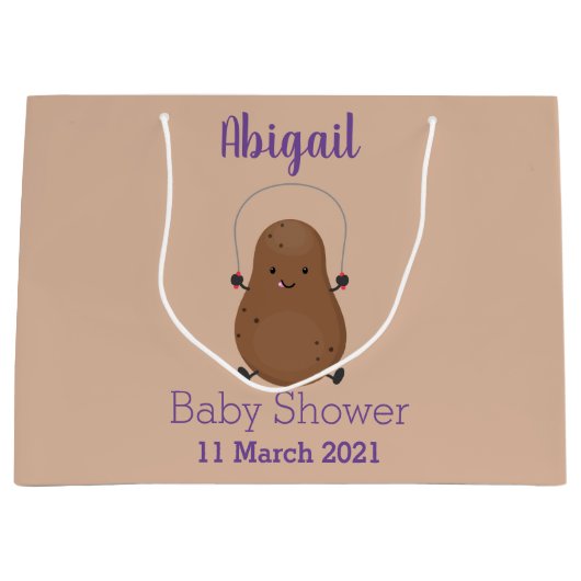 かわいいハッピーポテトジャンプのロープ漫画 ラージペーパーバッグ (正面)