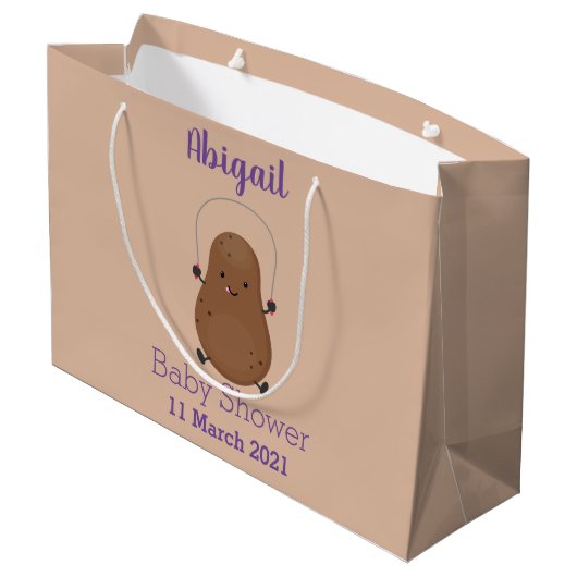 かわいいハッピーポテトジャンプのロープ漫画 ラージペーパーバッグ (裏面アングル)