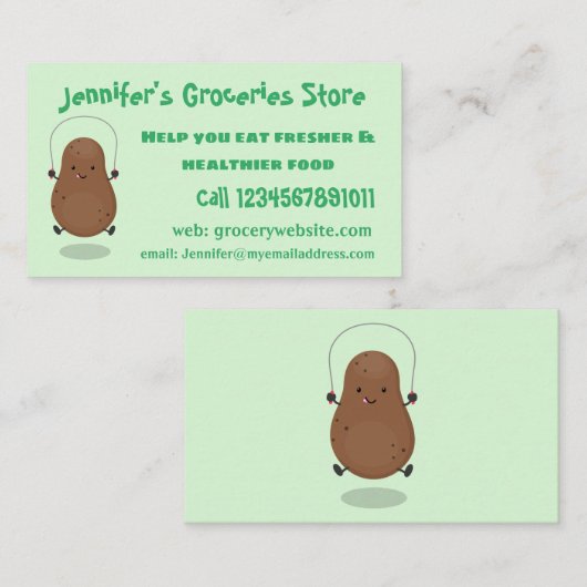 かわいいハッピーポテトジャンプのロープ漫画 名刺 (正面/裏面)