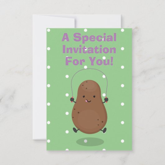 かわいいハッピーポテトジャンプのロープ漫画 招待状 (裏面)