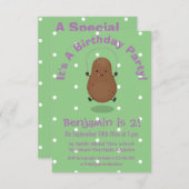 かわいいハッピーポテトジャンプのロープ漫画 招待状 (正面/裏面)