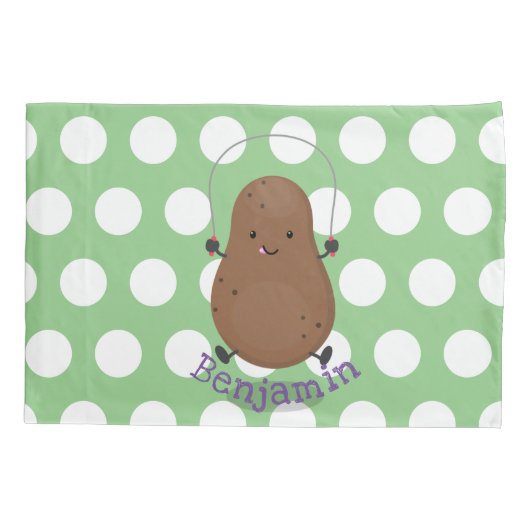 かわいいハッピーポテトジャンプのロープ漫画 枕カバー (裏面)